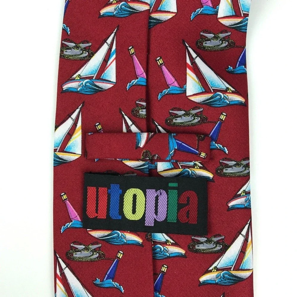 Utopia Men's Tie Handmade Red Sailboat Boat Ocean Nautical Novelty Necktie 56